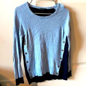 Blue jcrew sweater with buttons and patches